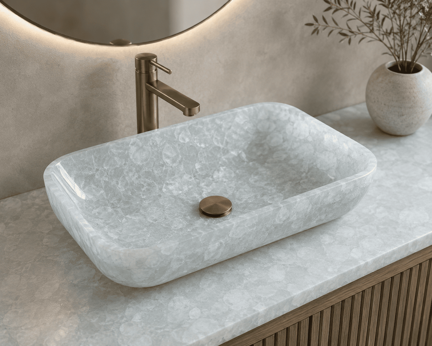 white quartz wash basin handcrafted by Subh Gem Stones