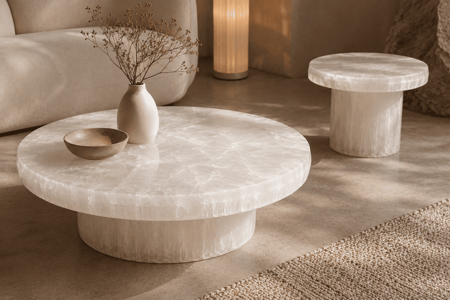 Selenite Center Table and Round Table