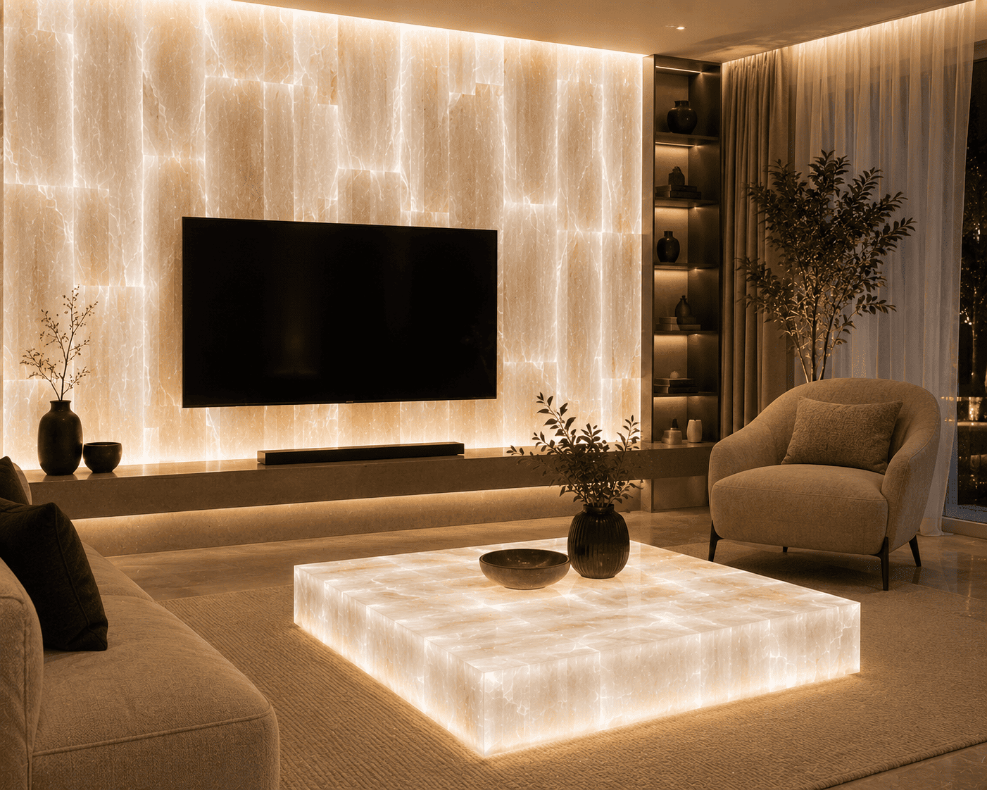 Selenite in Living Room Interiors