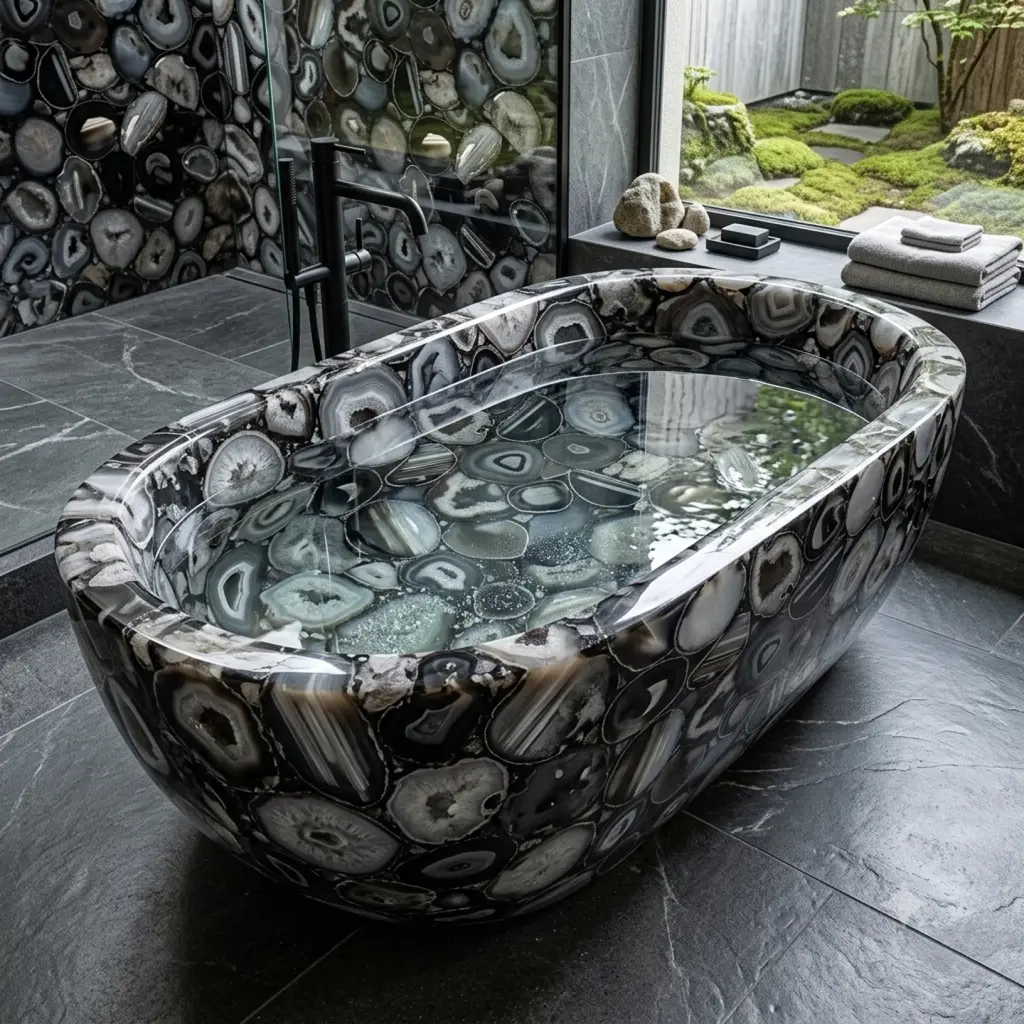 Black Agate Bathtub by Subh Gem Stones