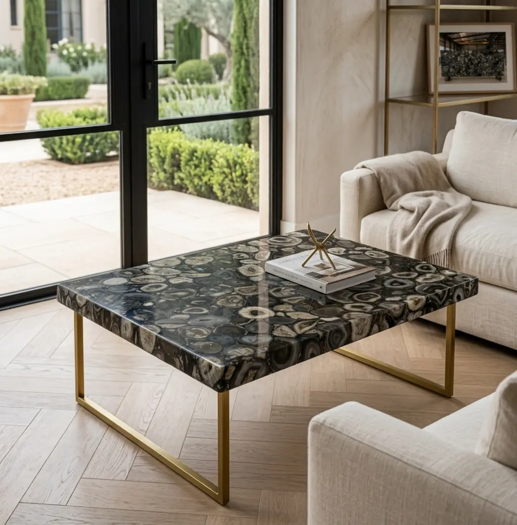 Black Agate Center Table by subh gem stones