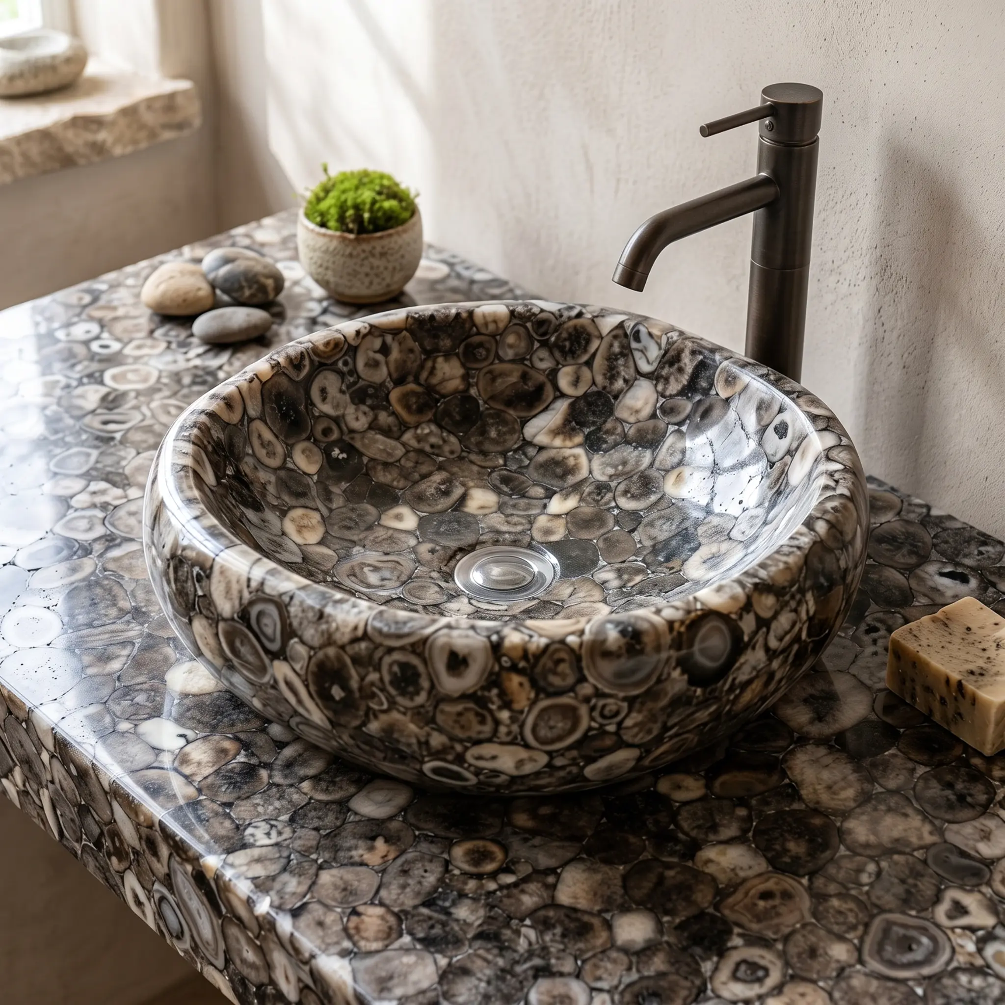 Black Agate Wash Basin by subh gem stones