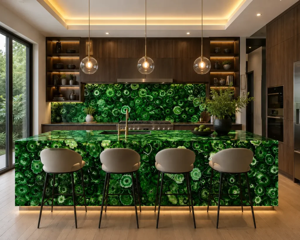 Green Agate Stone Countertop for luxury kitchens, bars, and modern interiors