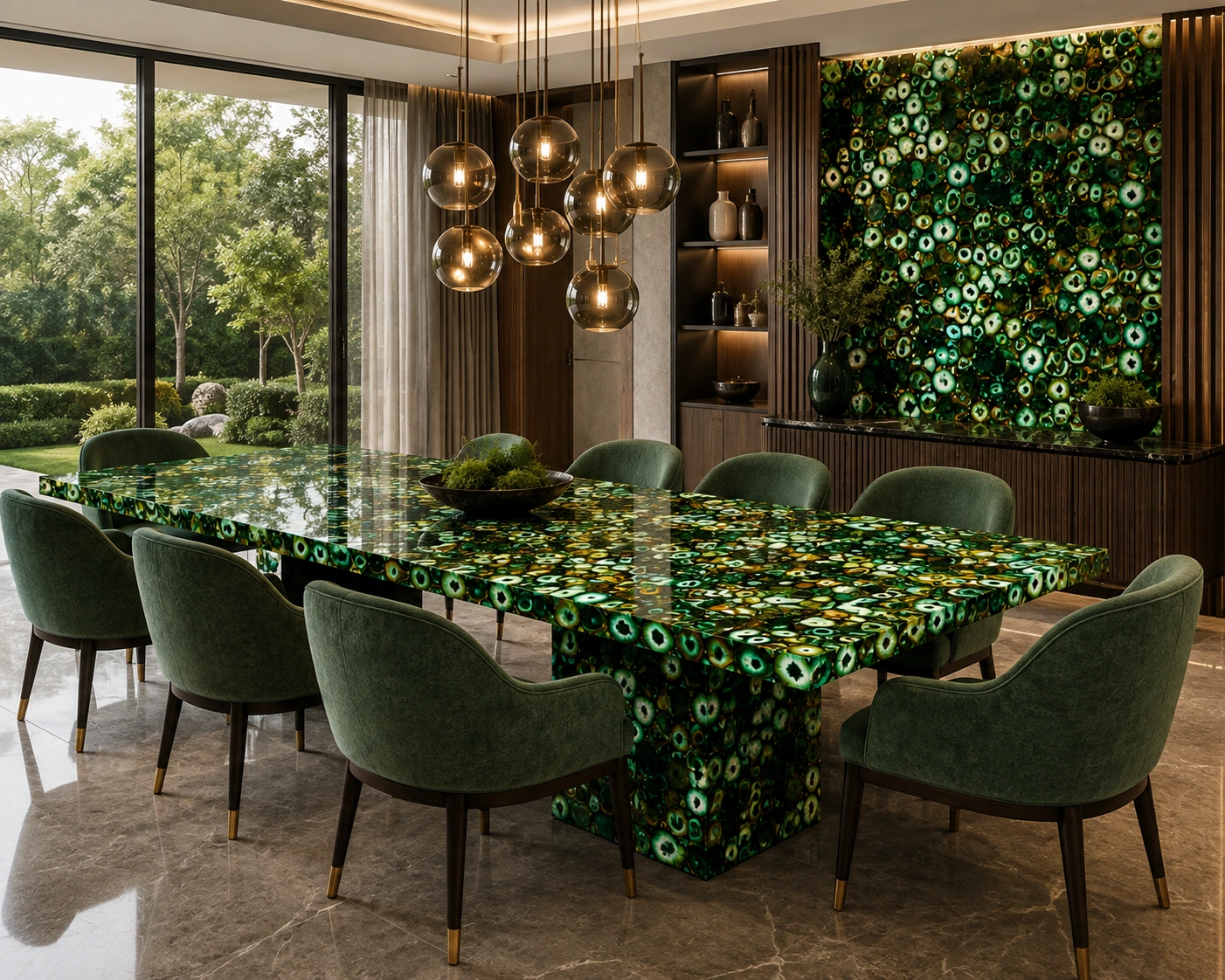 Green Agate Dining Table Top crafted from natural semi-precious stone