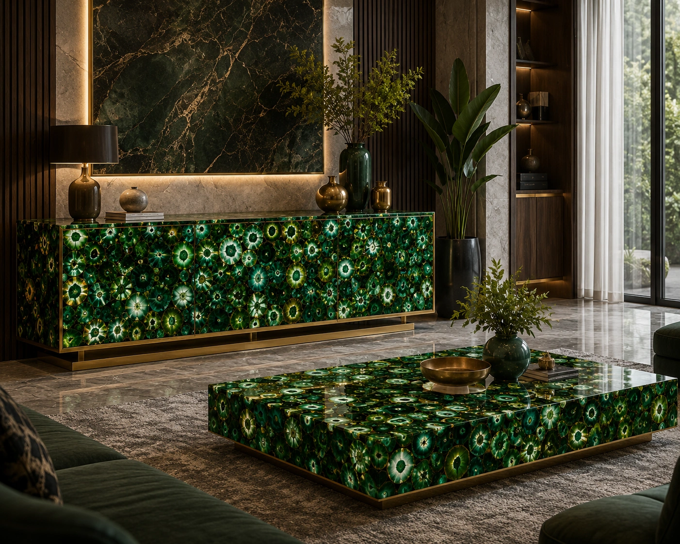 Luxury Green Agate Furniture crafted with natural semi-precious stone
