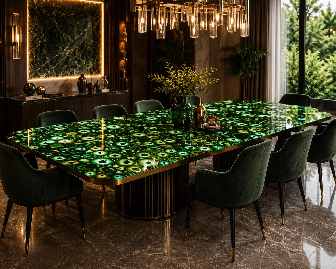 Green Agate Tabletop for dining tables, coffee tables, and luxury furniture