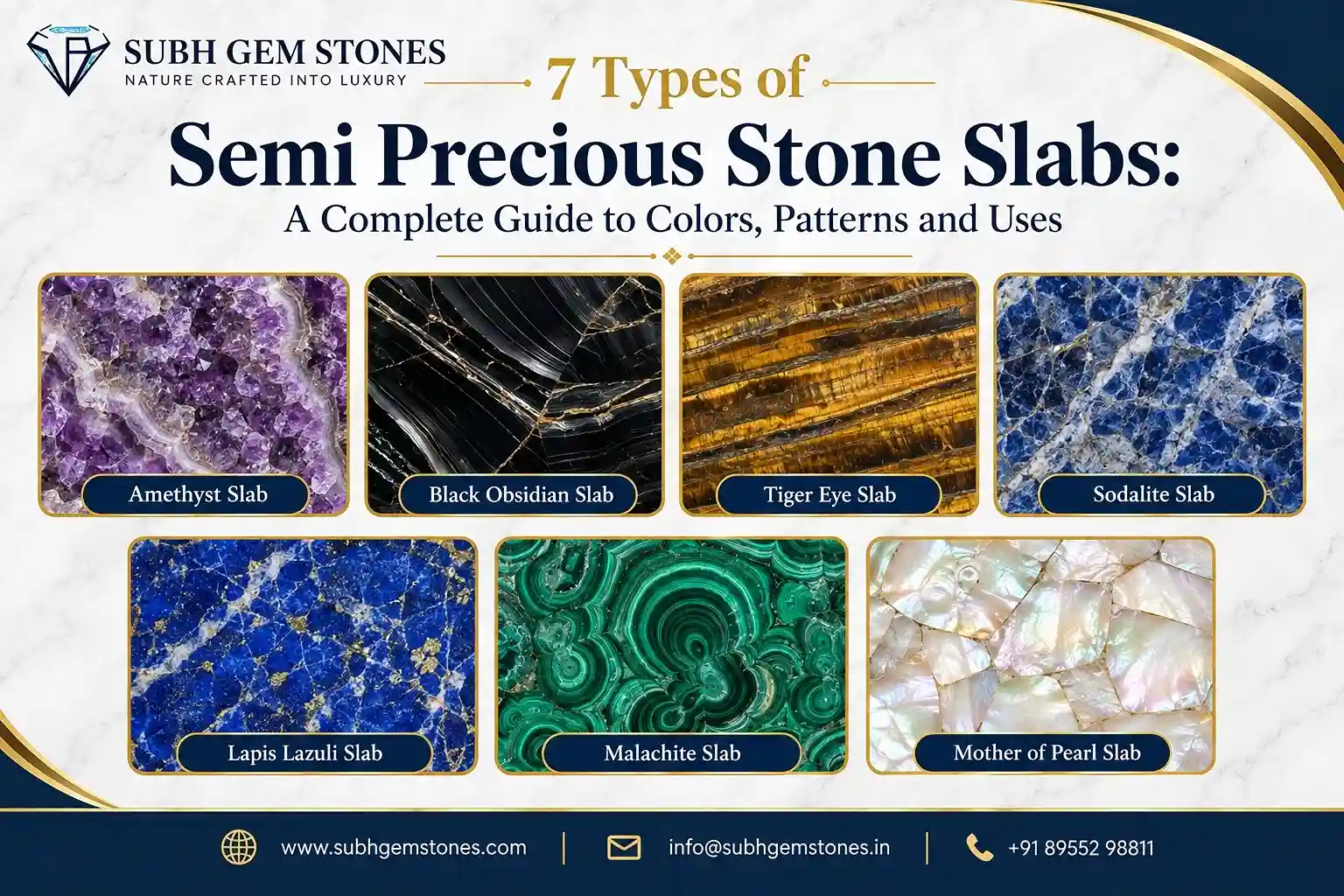 7 Types of Semi Precious Stone Slabs A Complete Guide to Colors, Patterns and Uses