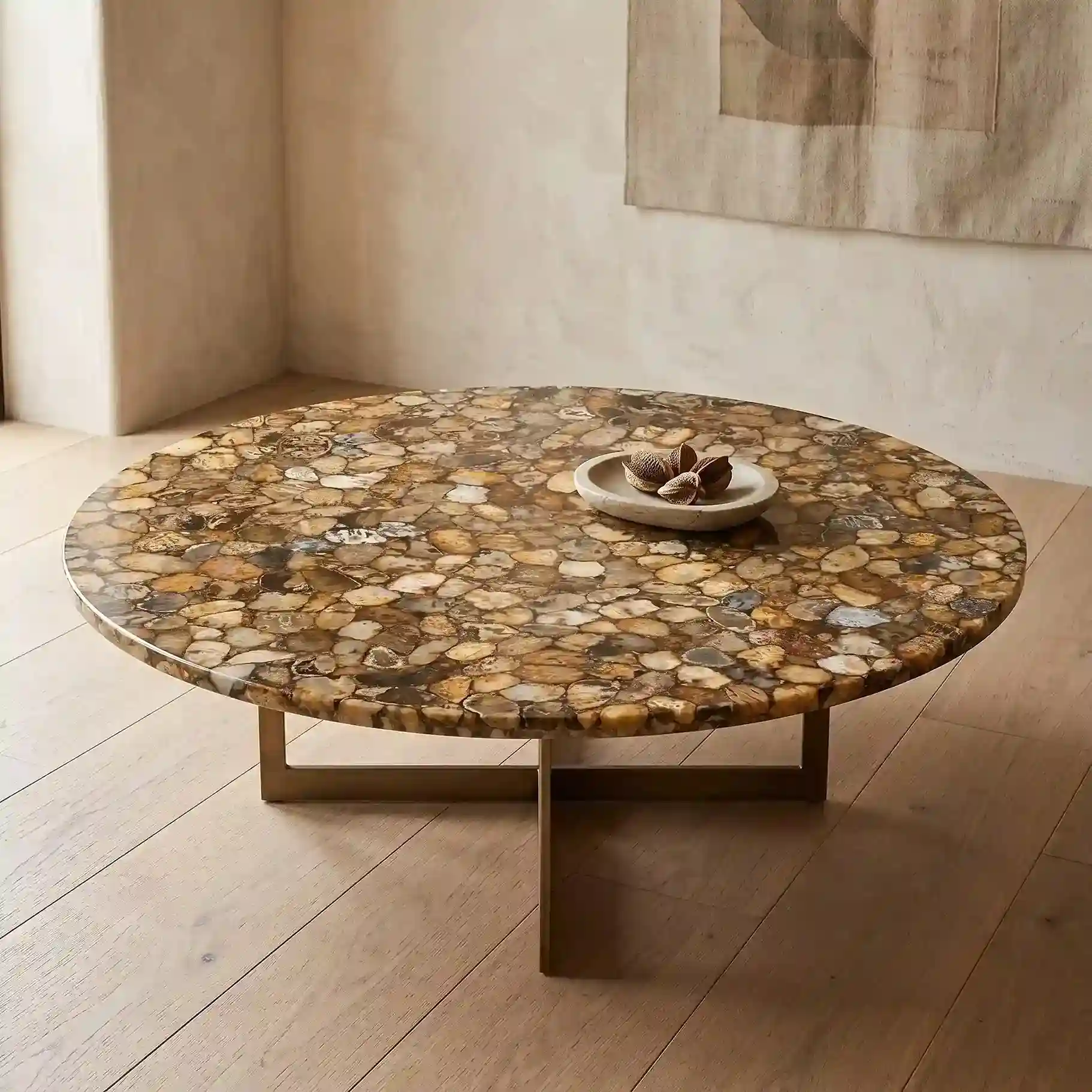 Golden agate furniture featuring natural patterns and luxury stone details