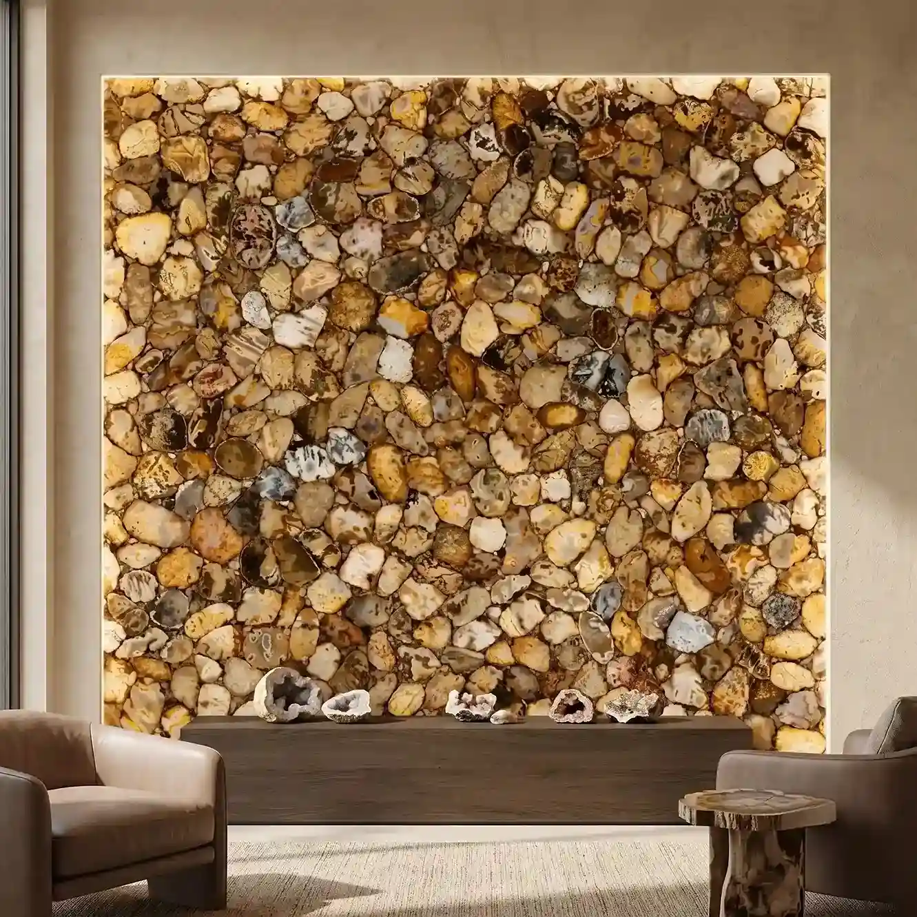 Golden agate wall highlighter featuring natural translucent stone patterns