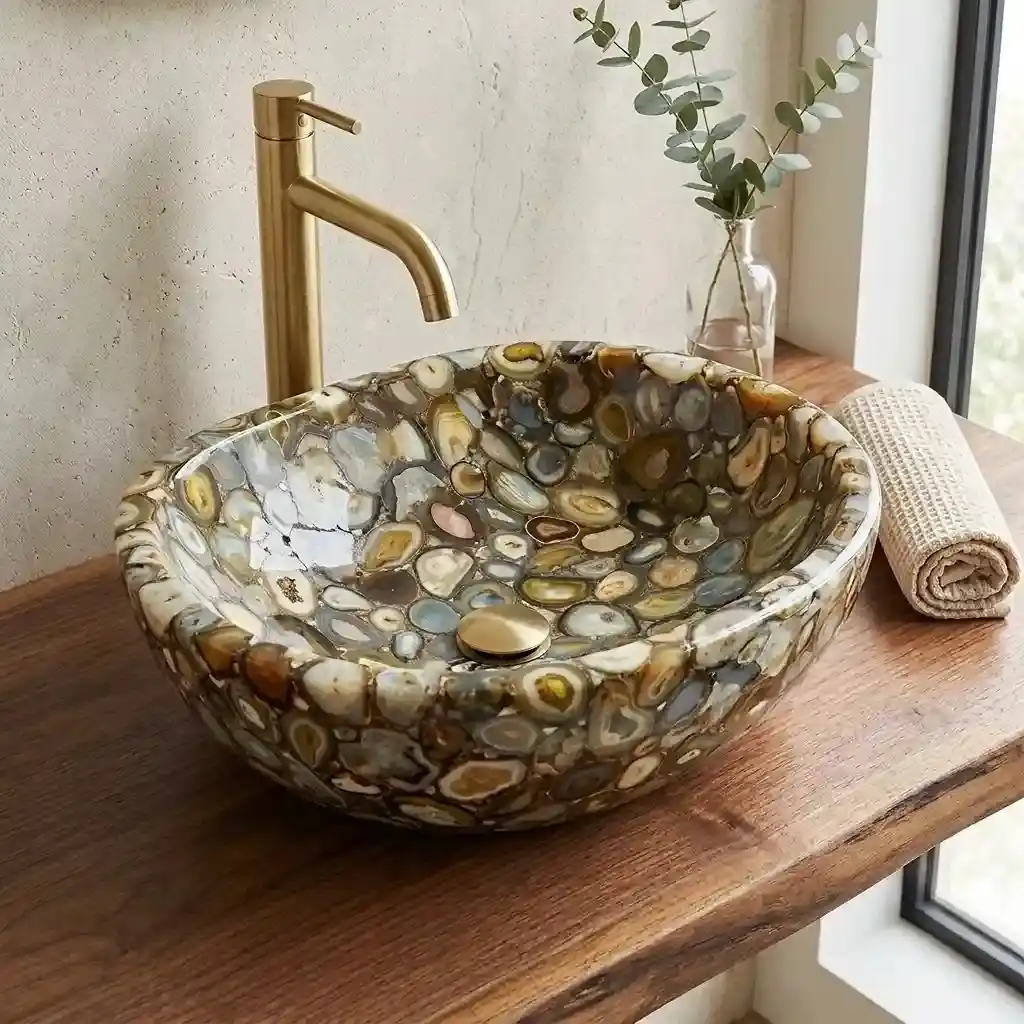 Golden Agate Wash Basin By Subh Gem Stones