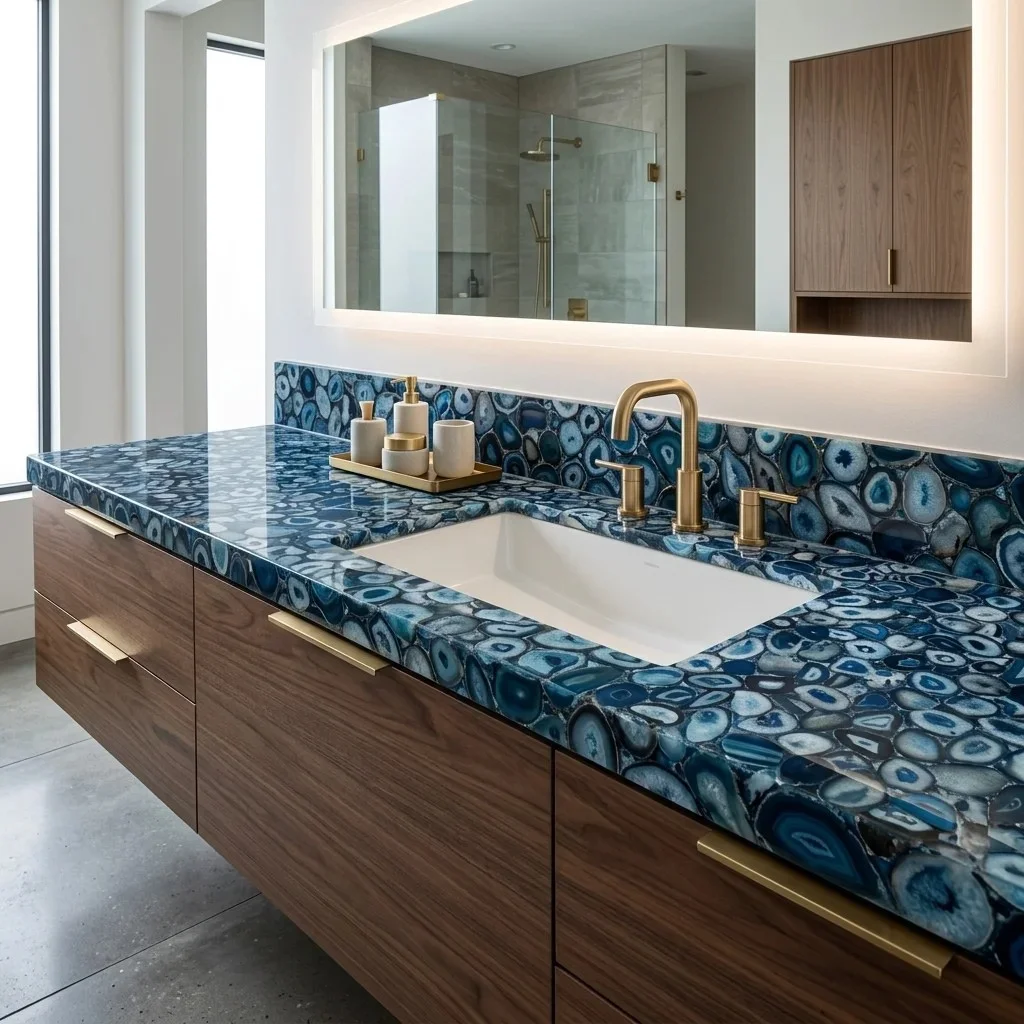 blue agate bathroom vanity by subh gem stone