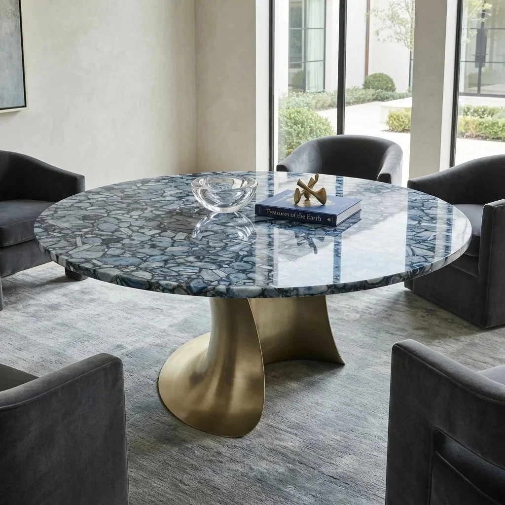 blue agate center table by subh gem stone
