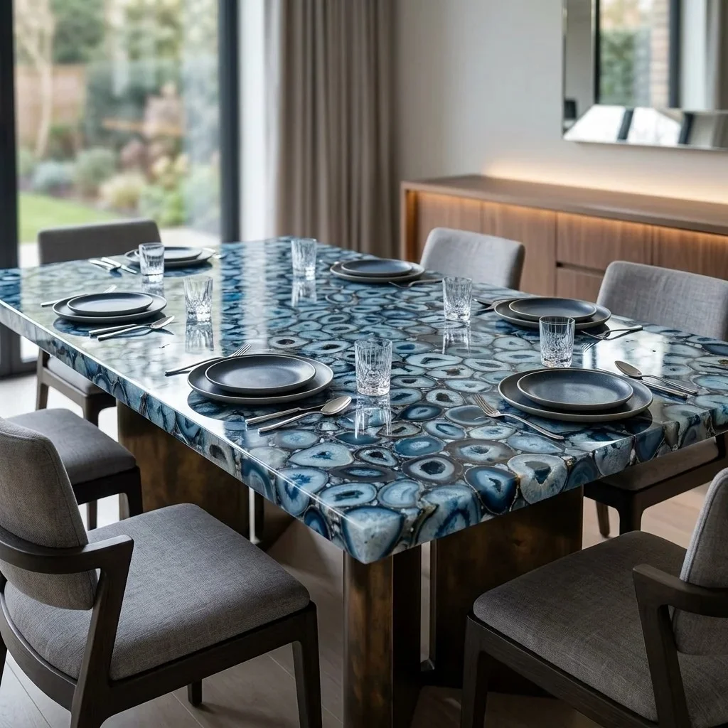 blue agate dining table by subh gem stone