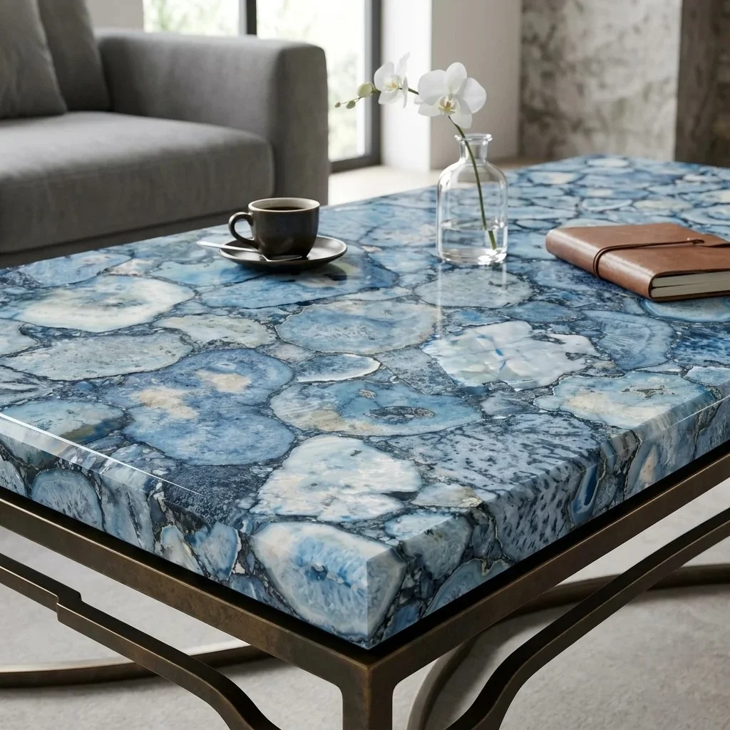 blue agate table top by subh gem stone