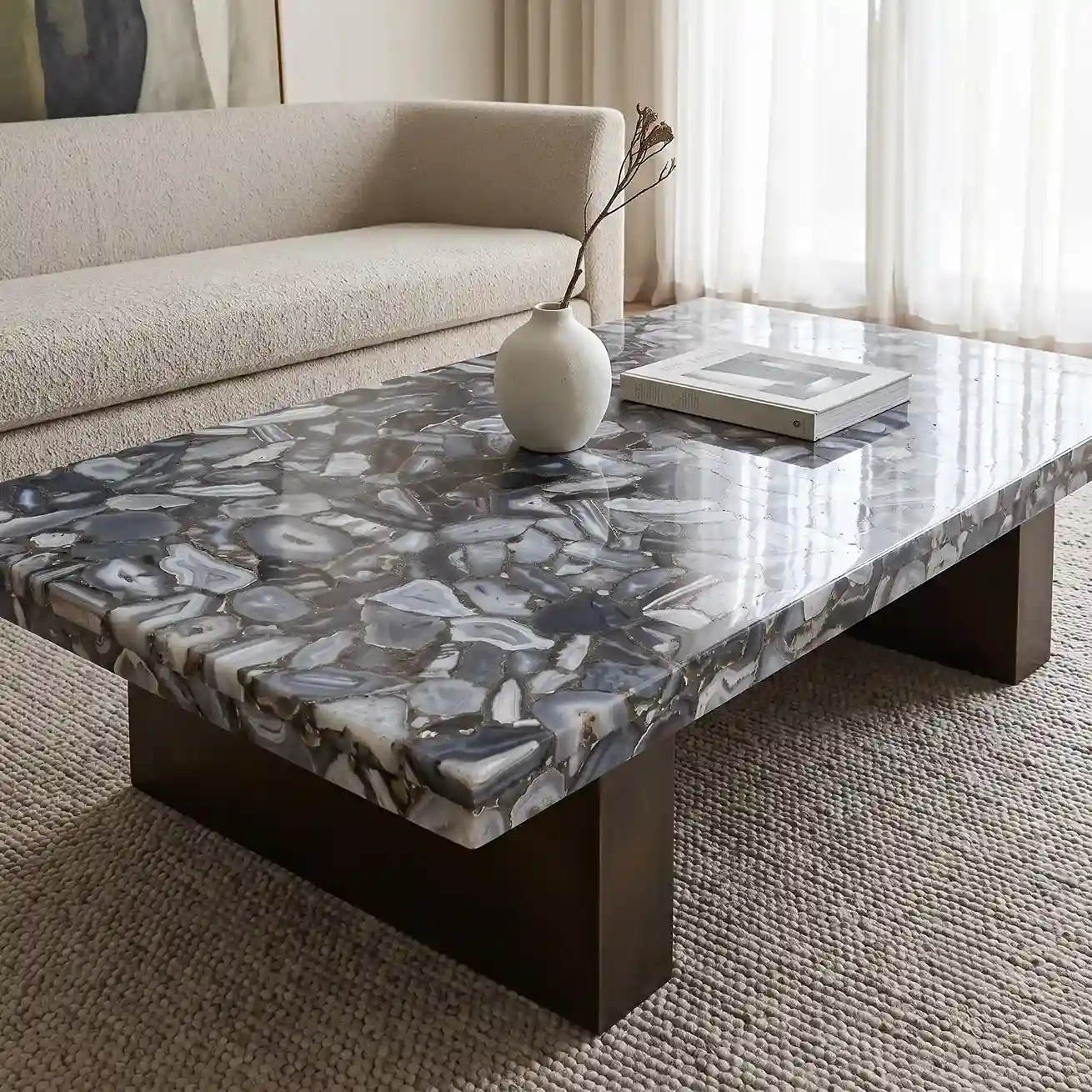 gray agate center table by subh gem stone