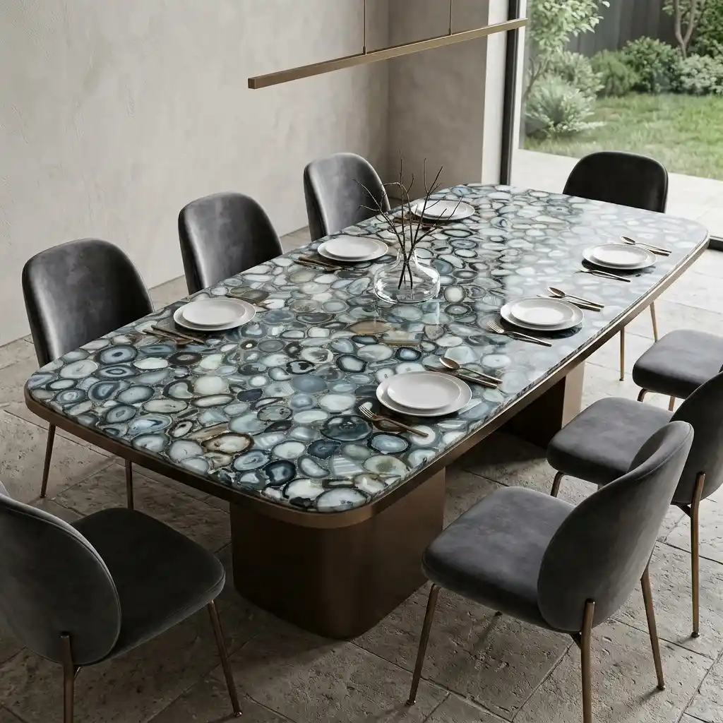 gray agate dining table by subh gem stone