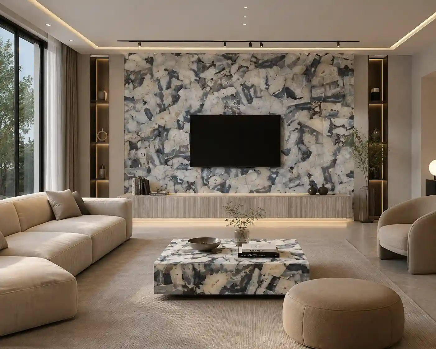 gray agate living room interiors by subh gem stone
