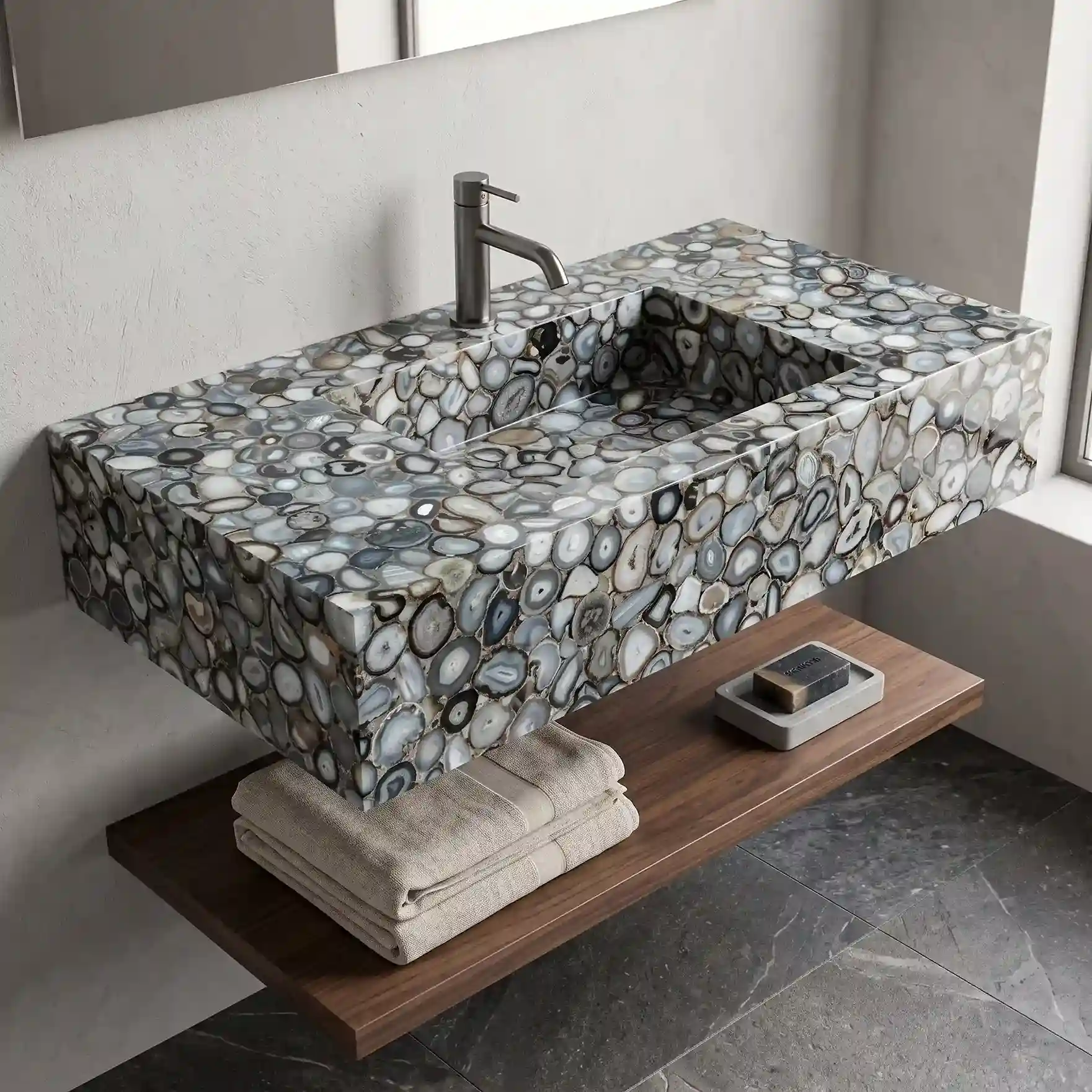 gray agate wash basin by subh gem stone